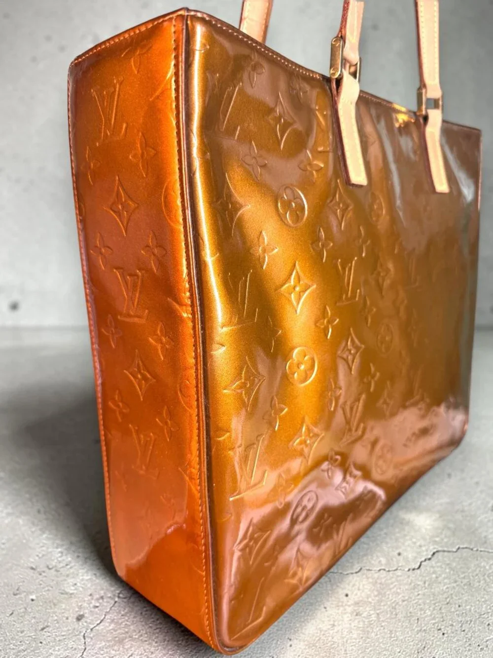 Louis Vuitton Bronze Monogram Vernis Patent Leather Columbus Tote with COA